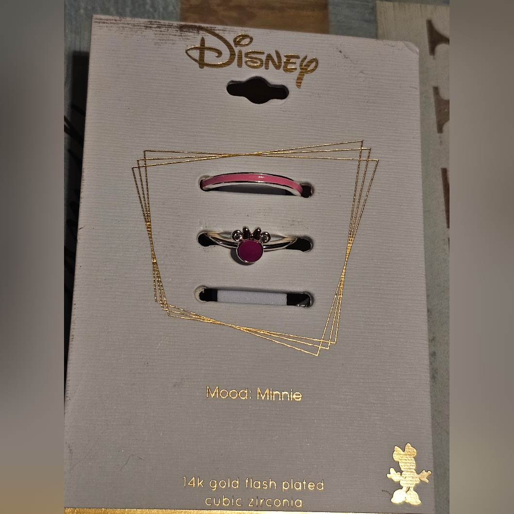 Unwritten Disney 14k Gold Flash Plated Pink Cz Minnie Mouse Ring Set Size 9 12$